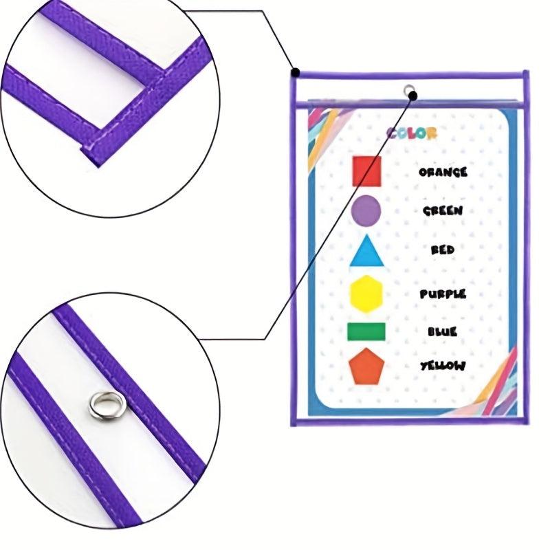 10 Dry Erase Pockets Multicolored Sheets Clear Plastic Reusable Sleeves