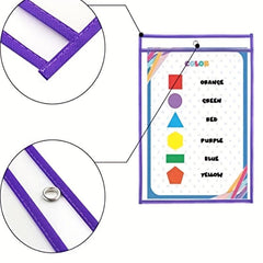 10 Dry Erase Pockets Multicolored Sheets Clear Plastic Reusable Sleeves