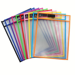 10 Dry Erase Pockets Multicolored Sheets Clear Plastic Reusable Sleeves