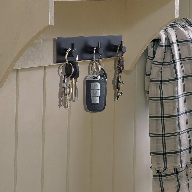 3-Hook Self-Adhesive Wall Key Chain Holder No Damage Entrance Key Hook