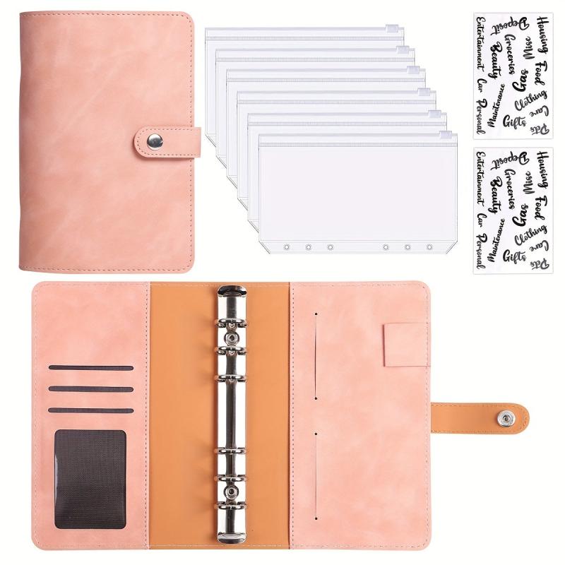Soft Leather Finance Binder Set w/ 6 Zipper Bags, 12 Budget Cards & 8 Stickers