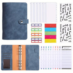 Soft Leather Finance Binder Set w/ 6 Zipper Bags, 12 Budget Cards & 8 Stickers