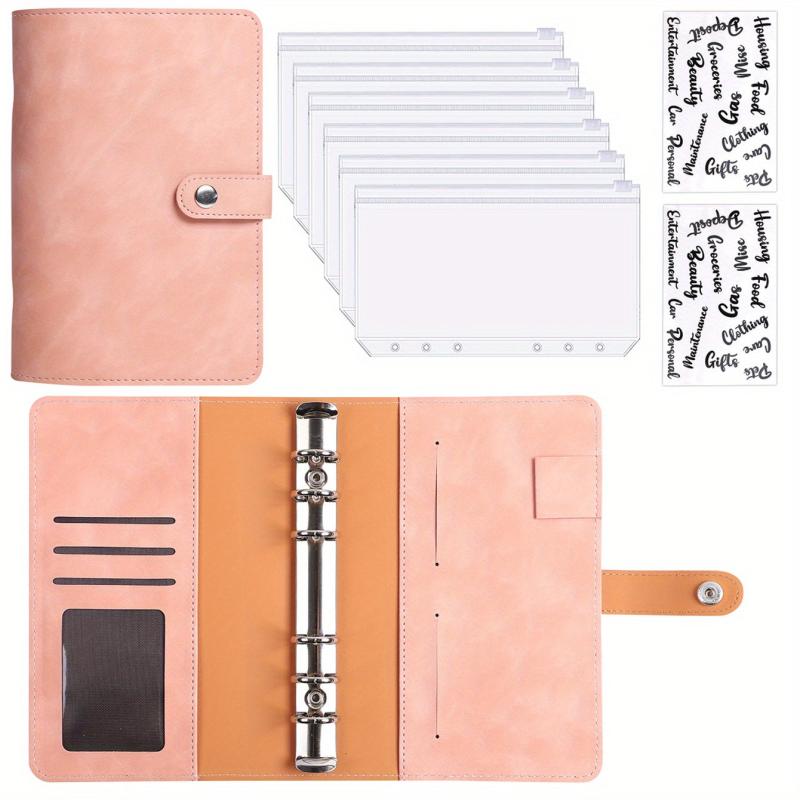 Soft Leather Finance Binder Set w/ 6 Zipper Bags, 12 Budget Cards & 8 Stickers