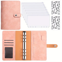 Soft Leather Finance Binder Set w/ 6 Zipper Bags, 12 Budget Cards & 8 Stickers