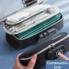 Portable Lock Pencil Case Canvas Stationery Box Large Capacity Storage Box