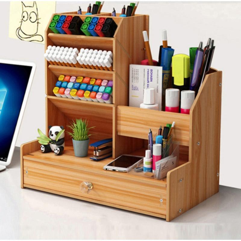 Wooden Skew Pen Holder Stationery Storage Box Organizer