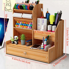 Wooden Skew Pen Holder Stationery Storage Box Organizer