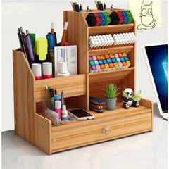 Wooden Skew Pen Holder Stationery Storage Box Organizer
