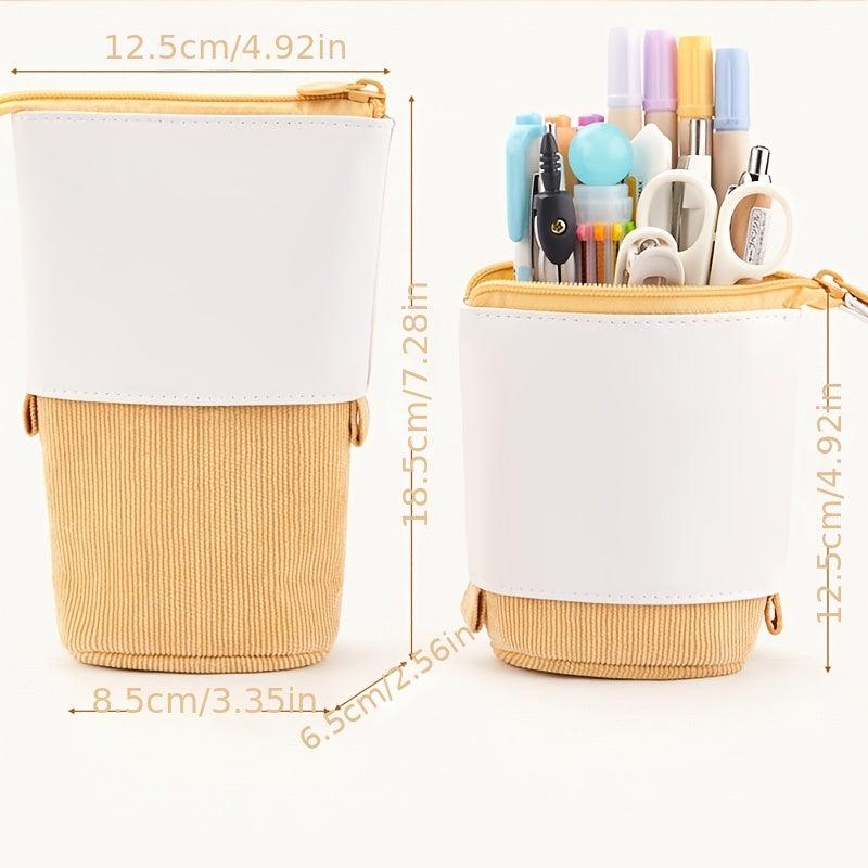 Telescopic Pencil Holder PU Corduroy Stationery Case Organizer