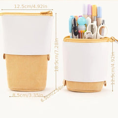Telescopic Pencil Holder PU Corduroy Stationery Case Organizer