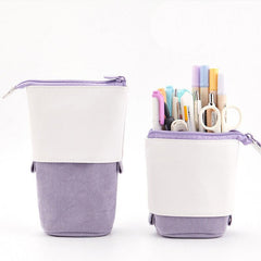 Telescopic Pencil Holder PU Corduroy Stationery Case Organizer