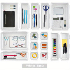 Interlocking Desk Drawer Organizer Set, Various Size Storage Bins