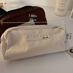 Vintage Canvas Pencil Case Bag Plain Cosmetic Storage Bag