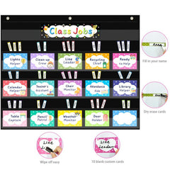 Class Jobs Pocket Chart 70 Pcs Cards 3 Hooks 2 Markers