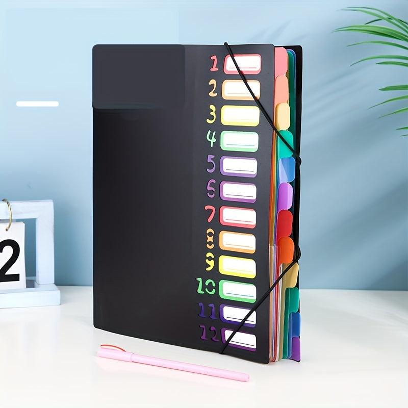 12 Grid A4 Divided File Folder with Colored Labels