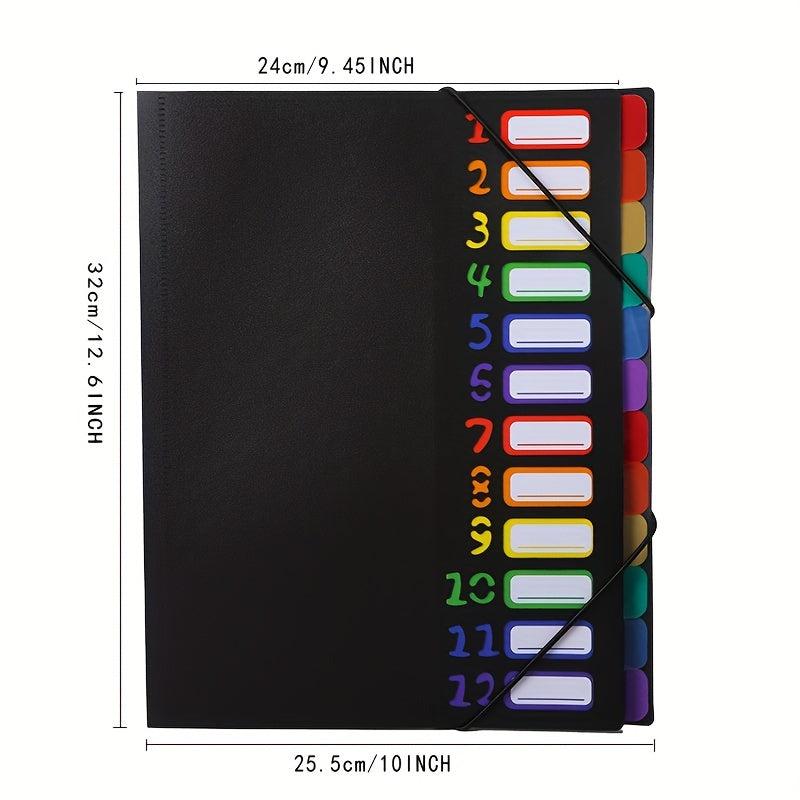 12 Grid A4 Divided File Folder with Colored Labels