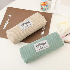 Cute Corduroy Shark Pencil Case for School Supplies