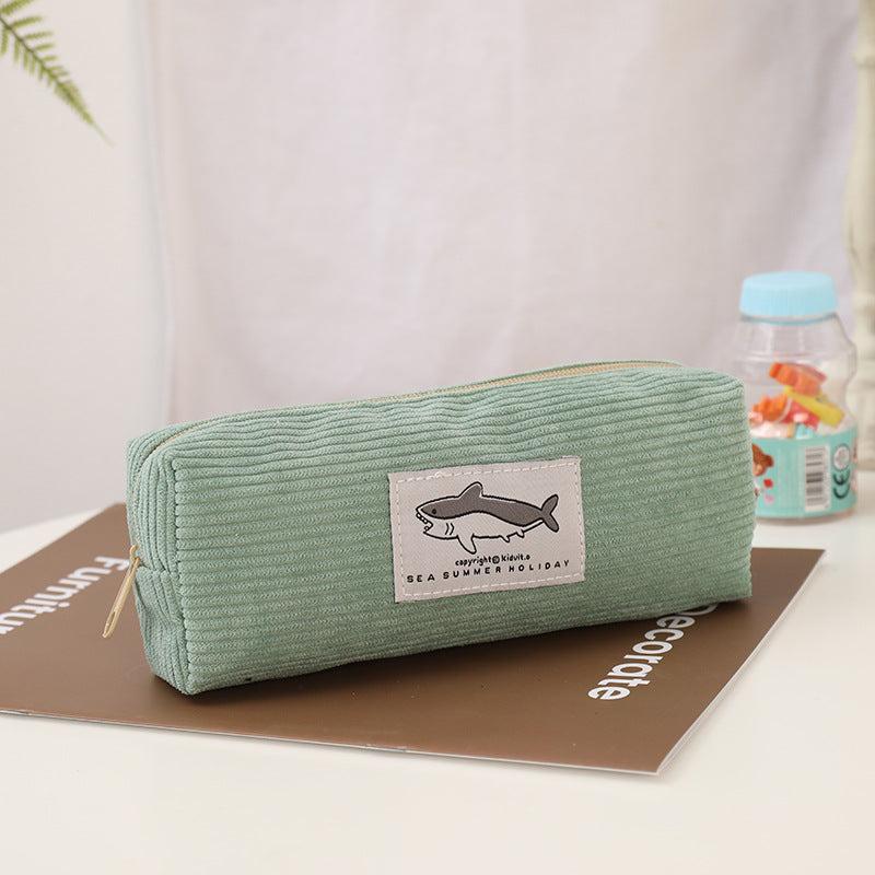 Cute Corduroy Shark Pencil Case for School Supplies