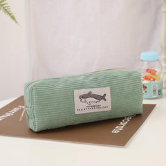 Cute Corduroy Shark Pencil Case for School Supplies