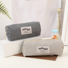 Cute Corduroy Shark Pencil Case for School Supplies