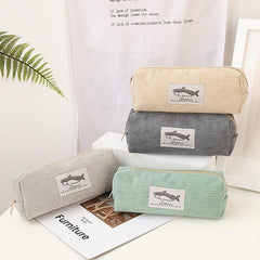 Cute Corduroy Shark Pencil Case for School Supplies
