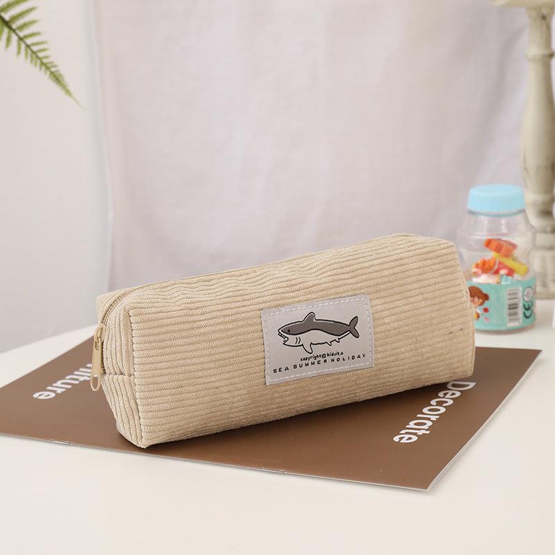 Cute Corduroy Shark Pencil Case for School Supplies