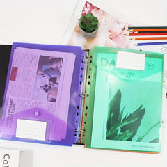 6 Packs Plastic Binder Pockets Clear File Folders Snap Button Closure 11 Holes