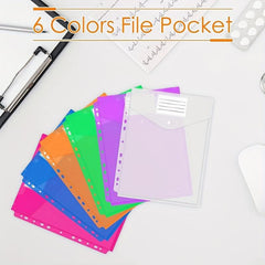 6 Packs Plastic Binder Pockets Clear File Folders Snap Button Closure 11 Holes