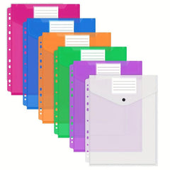6 Packs Plastic Binder Pockets Clear File Folders Snap Button Closure 11 Holes