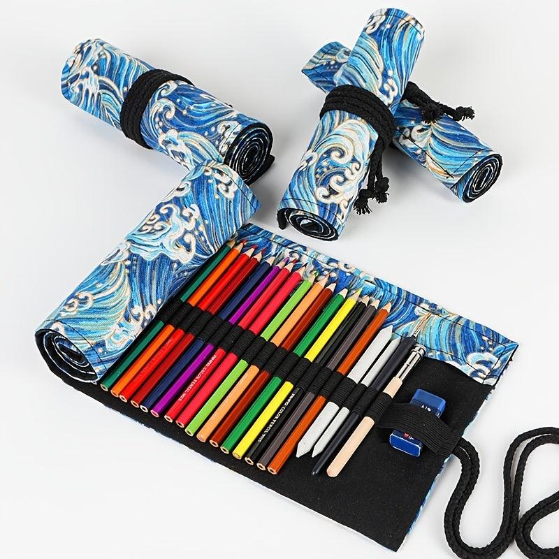Japanese Style Cotton & Linen Pencil Bag 72 Holes Large Capacity