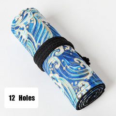 Japanese Style Cotton & Linen Pencil Bag 72 Holes Large Capacity