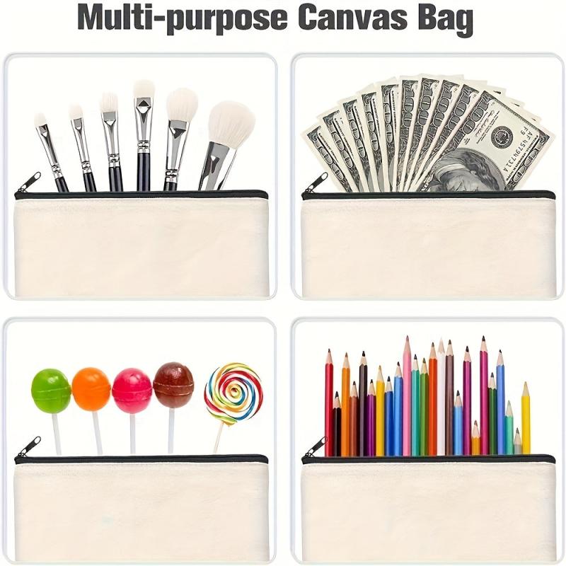 10pcs Blank Canvas Zipper Pouches DIY Crafts & Cosmetic Bag