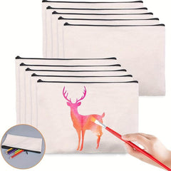 10pcs Blank Canvas Zipper Pouches DIY Crafts & Cosmetic Bag