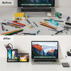 Mesh Pen Holder Desk Organizer with Sticky Notes Holder and 3 Compartments