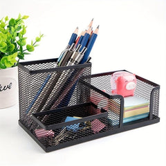 Mesh Pen Holder Desk Organizer with Sticky Notes Holder and 3 Compartments