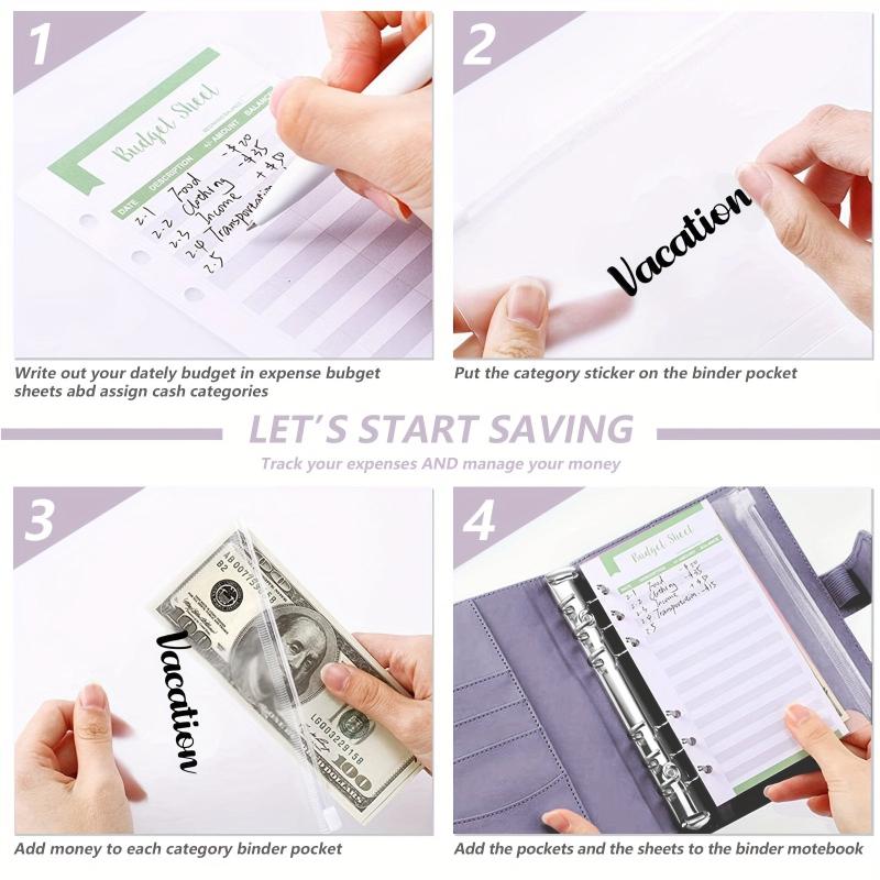 Faux Leather A6 Budget Planner Binder with Cash Envelopes & Expense Budget