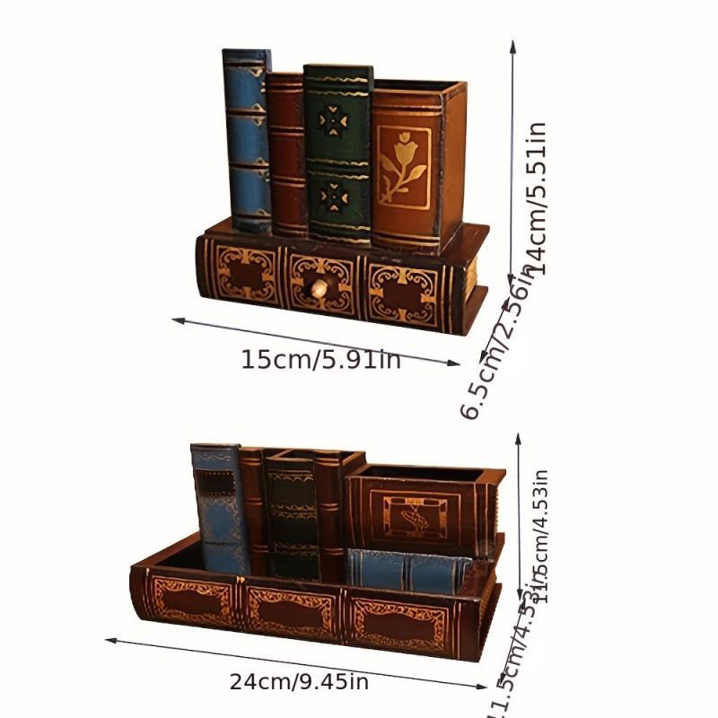 Retro Wood Pen Holder Desk Organizer