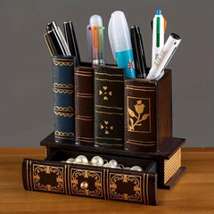Retro Wood Pen Holder Desk Organizer