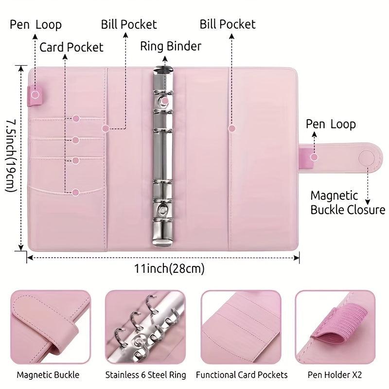 A6 PU Leather Budget Binder Notebook Cash Envelopes System