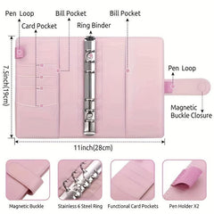 A6 PU Leather Budget Binder Notebook Cash Envelopes System