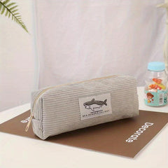 Shark Corduroy Pencil Case Large Capacity Makeup Bag