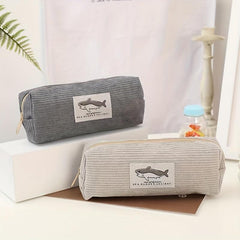 Shark Corduroy Pencil Case Large Capacity Makeup Bag