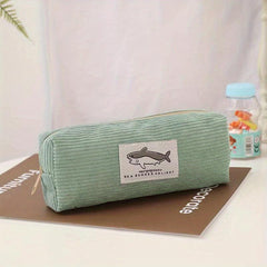 Shark Corduroy Pencil Case Large Capacity Makeup Bag