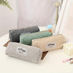 Shark Corduroy Pencil Case Large Capacity Makeup Bag