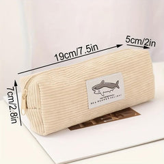 Shark Corduroy Pencil Case Large Capacity Makeup Bag