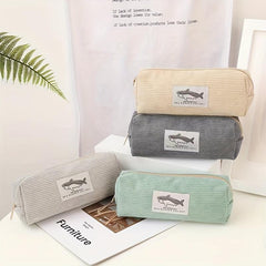 Shark Corduroy Pencil Case Large Capacity Makeup Bag