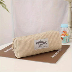 Shark Corduroy Pencil Case Large Capacity Makeup Bag