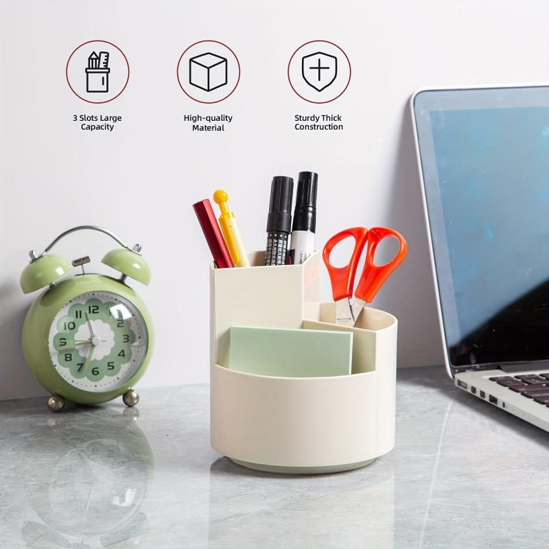 Rotating Pen Holder 3 Divided Slots Revolving Pencil Cup Stationery Organizer