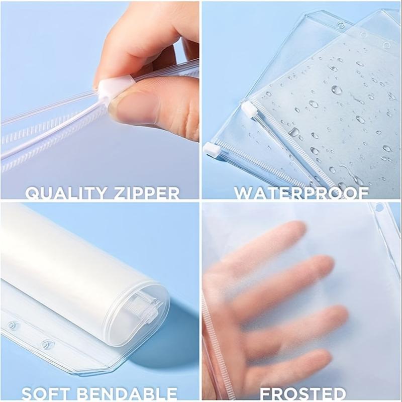 10/20pcs A6 Budget Binder Pockets Clear Zipper Folder 6 Holes For Cash Envelope