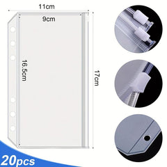 10/20pcs A6 Budget Binder Pockets Clear Zipper Folder 6 Holes For Cash Envelope